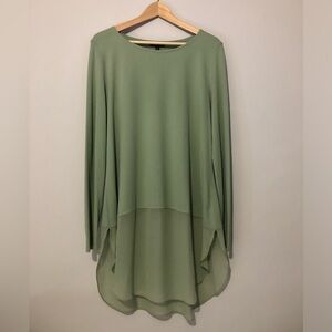 Eileen Fisher 100% Silk Sage Green Tunic Top Quiet Luxury Women’s Medium Shirt